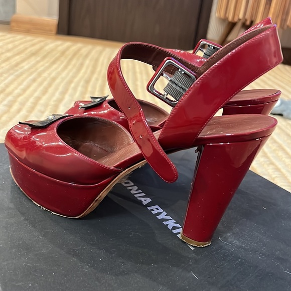 Sonia Rykiel red parent leather platform heels sandals 38 - Picture 6 of 11